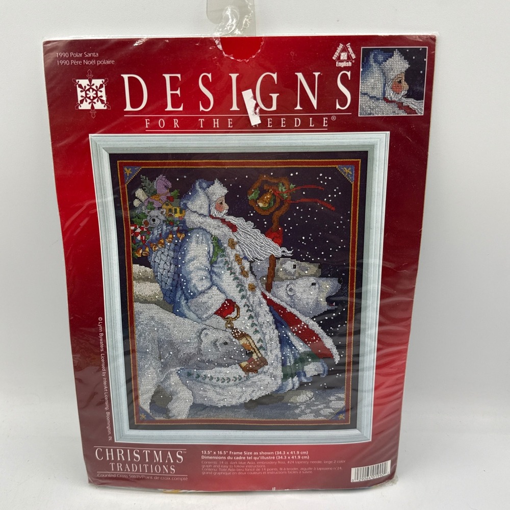 Designs For The Needle Polar Santa Cross Stitch Kit 1990 Blue 13.5x16.5 Bywaters